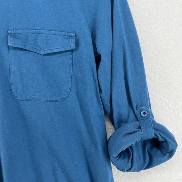 EILEEN FISHER Top S Organic Cotton Jersey Shirt Button Up Roll Tab Sleeve Blue - Picture 10 of 16